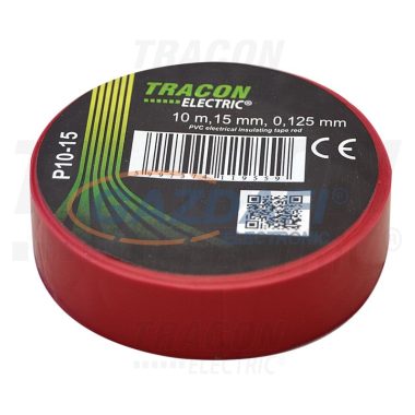 TRACON P10-15 Szigetelőszalag, piros 10m×15mm, PVC, 0-90°C, 40kV/mm, 10 db/csomag