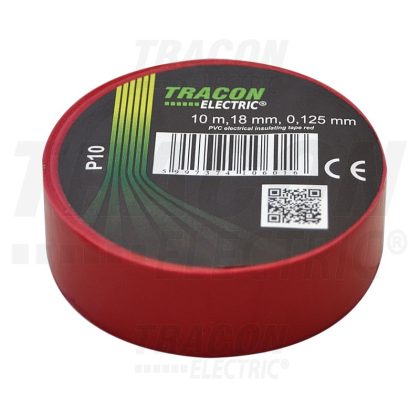   TRACON P10 Szigetelőszalag, piros 10m×18mm, PVC, 0-90°C, 40kV/mm, 10 db/csomag