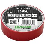 TRACON P20 Szigetelőszalag, piros 20m×18mm, PVC, 0-90°C, 40kV/mm