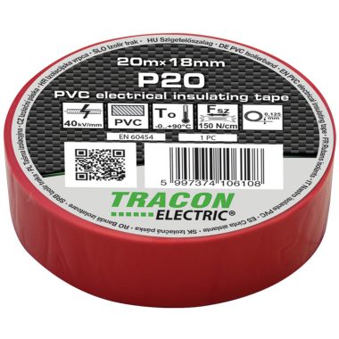 TRACON P20 Szigetelőszalag, piros 20m×18mm, PVC, 0-90°C, 40kV/mm