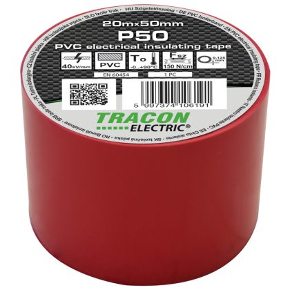   TRACON P50 Szigetelőszalag, piros 20m×50mm, PVC, 0-90°C, 40kV/mm