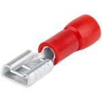 TRACON PCSH6 Szigetelt rátolható csatlakozó hüvely, sárgaréz, piros 6,3×0,8mm, 1,5mm2