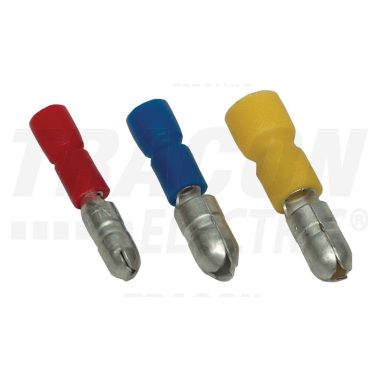 TRACON PH4 Szigetelt hengeres csatlakozó dugó, elektrolitréz, piros 1,5mm2, (d1=1,7mm, d2=4mm), PVC, 100 db/csomag