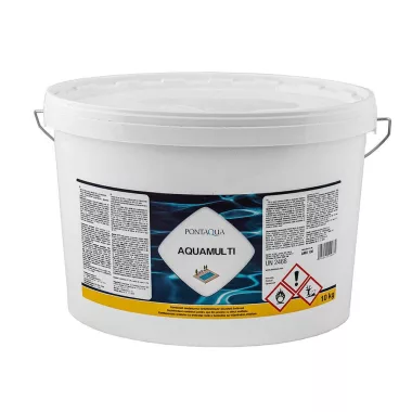 PONTAQUA AMU100 Aquamulti 10kg hármas hatású kombinált vízkezelő és víztisztító tabletta medencéhez klórozószer,algaölő és pelyhesítő  (3az1-ben víztisztító tabletta)