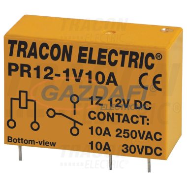 TRACON PR12-1V10A Print relé 12V DC / 1×CO (10A, 230V AC / 30V DC)
