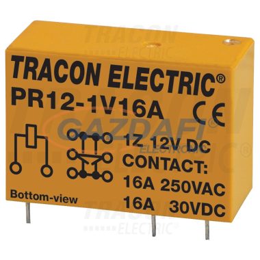 TRACON PR12-1V16A Print relé 12V DC / 1×CO (16A, 230V AC / 30V DC)
