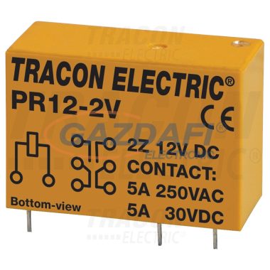 TRACON PR12-2V Print relé 12V DC / 2×CO (5A, 230V AC / 30V DC)