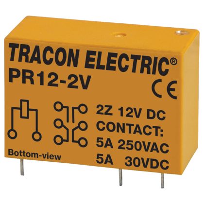   TRACON PR12-2V Print relé 12V DC / 2×CO (5A, 230V AC / 30V DC)