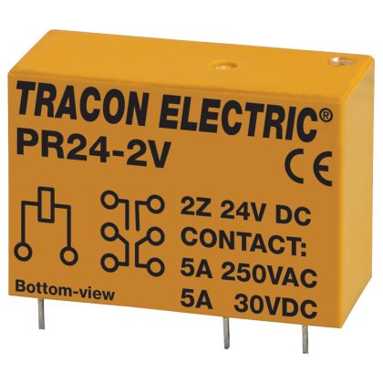   TRACON PR24-2V Print relé 24V DC / 2×CO (5A, 230V AC / 30V DC)
