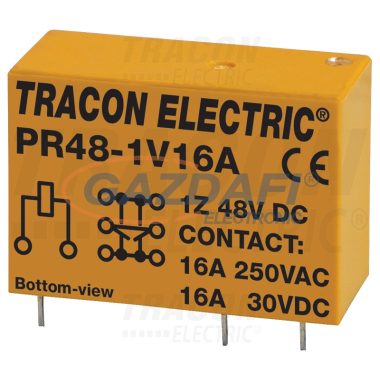 TRACON PR48-1V16A Print relé 48V DC / 1×CO (16A, 230V AC / 30V DC)
