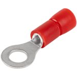 TRACON PSZ3 Szigetelt szemes saru, ónozott elektrolitréz, piros 1,5mm2,M3, (d1=1,7mm, d2=3