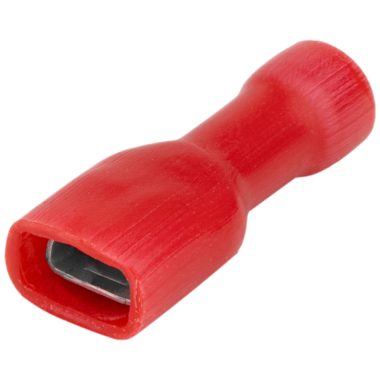 TRACON PTCSH6 Teljes szigetelésű rátolható csatl. hüvely, sárgaréz, piros 1,5mm2, 6,3×0,8m