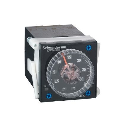   SCHNEIDER RE48AMH13MW Zelio Time 48x48mm panelre szerelhető multifunkciós időrelé, 1+1 CO, 5A, 24-240VAC/DC 8 tűs