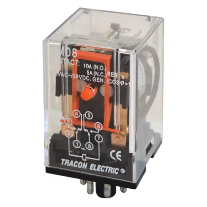   TRACON RM08-24DC Ipari relé 24V DC / 2×CO, (3A, 230V AC / 28V DC)