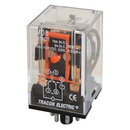   TRACON RM08-48DC Ipari relé 48V DC / 2×CO, (3A, 230V AC / 28V DC)