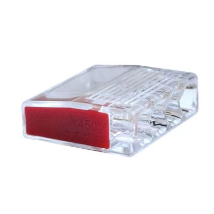   TRACON RVO2_5-4 Csavar nélküli vezetékösszekötő, átlátszó/piros, 100 db/csomag
