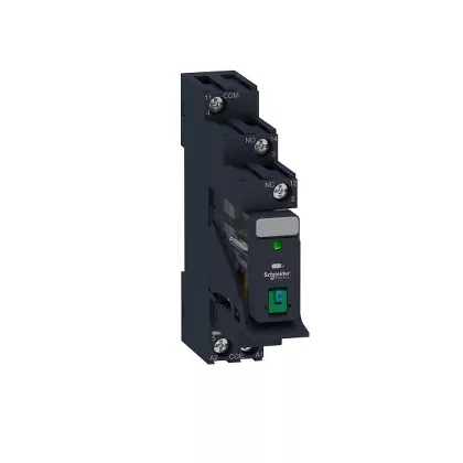 SCHNEIDER RXG12BDPV Zelio RXG Interfész relé foglalattal, 1CO, 10A, 24VDC, tesztgomb, LED