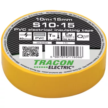 TRACON S10-15 Szigetelőszalag, sárga 10m×15mm, PVC, 0-90°C, 40kV/mm