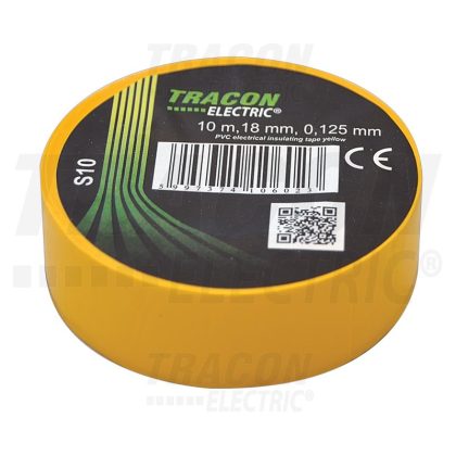   TRACON S10 Szigetelőszalag, sárga 10m×18mm, PVC, 0-90°C, 40kV/mm, 10 db/csomag