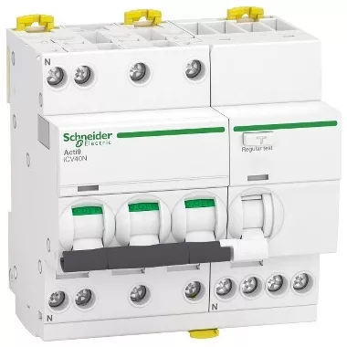 SCHNEIDER A9DC7740 ACTI9 iCV40 áramvédős kismegszakító, A osztály, 3P-N, C, 40A, 300mA