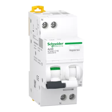 SCHNEIDER A9DC9616 ACTI9 iCV40 Áramvédős kismegszakító, A osztály, 1P+N, C, 16A, 4.5kA, 10mA