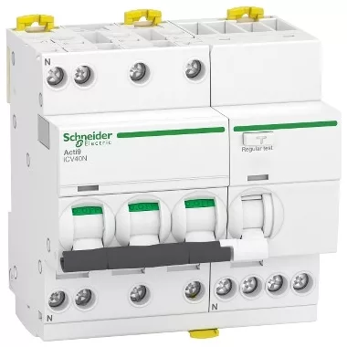 SCHNEIDER A9DH3706 ACTI9 iCV40 áramvédős kismegszakító, AC osztály, 3P-N, B, 6A, 30mA
