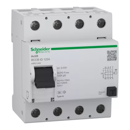   SCHNEIDER A9R21492 Residual current circuit breaker (RCCB), Acti9 RCCB-ID, 4P, 125A, A type, 30mA