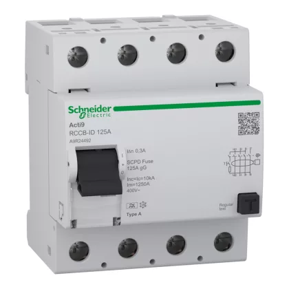   SCHNEIDER A9R24492 Residual current circuit breaker (RCCB), Acti9 RCCB-ID, 4P, 125A, A type, 300mA