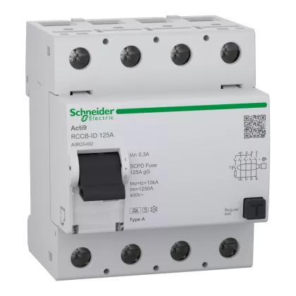   SCHNEIDER A9R25492 Residual current circuit breaker (RCCB), Acti9 RCCB-ID, 4P, 125A, A type, 300mA, selective