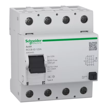   SCHNEIDER A9R26492 Residual current circuit breaker (RCCB), Acti9 RCCB-ID, 4P, 125A, A type, 500mA