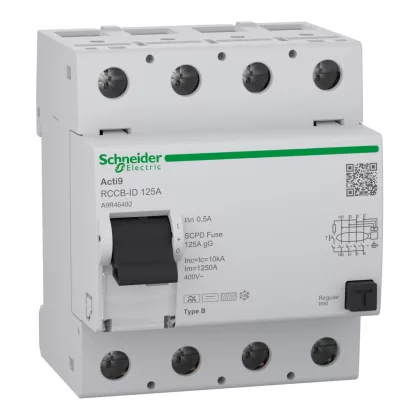   SCHNEIDER A9R46492 Residual current circuit breaker (RCCB), Acti9 RCCB-ID, 4P, 125A, B type, 500mA