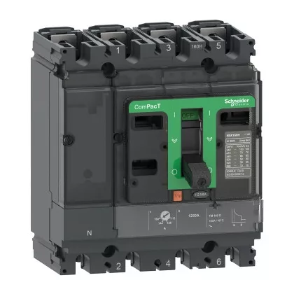 SCHNEIDER C10H6TM032 Megszakító ComPacT NSX100H, 70 kA 415 VAC, TMD kioldóegység 32 A, 4P3d