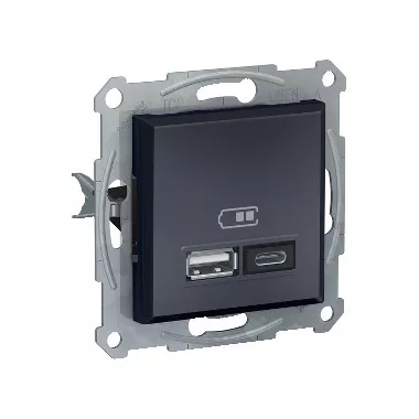 SCHNEIDER EPH2700371 ASFORA Dual USB Charger, 2.4A, A + C, Anthracite
