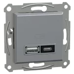   SCHNEIDER EPH2700562 ASFORA Dupla USB töltő, A+C, 21W, acél