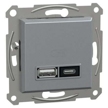   SCHNEIDER EPH2700562 ASFORA Dupla USB töltő, A+C, 21W, acél