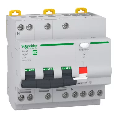 SCHNEIDER EZ9D55720 EASY9 PRO Áramvédős kismegszakító, A osztály, 3P-N, C, 20A, 30mA