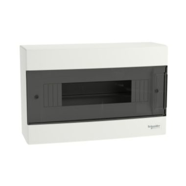 SCHNEIDER EZ9EUC112 EASY9 EU Kiselosztó, 12 modul, PE+N sínnel, füstszínű ajtóval, falon kívüli