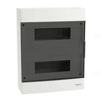 SCHNEIDER EZ9EUC212 EASY9 EU Kiselosztó, 24 modul, PE+N sínnel, füstszínű ajtóval, falon kívüli