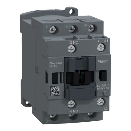   SCHNEIDER LC1E0910BD Contactor,Easy TeSys Control,LC1E,3P(3NO),AC-3/AC-3e,<=440V,9A,24V DC coil,1 NO auxiliary contact