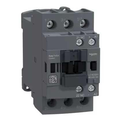   SCHNEIDER LC1E3201BD Contactor,Easy TeSys Control,LC1E,3P(3NO),AC-3/AC-3e,<=440V,32A,24V DC coil,1 NC auxiliary contact
