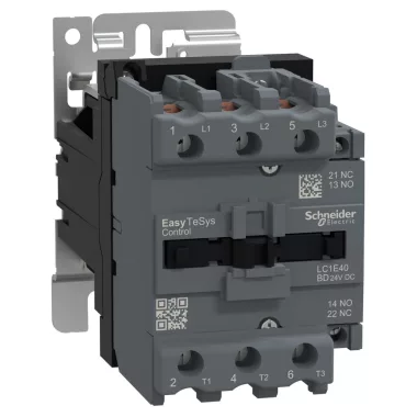 SCHNEIDER LC1E40BD Contactor,Easy TeSys Control,LC1E,3P(3NO),AC-3/AC-3e,<=440V,40A,24V DC coil