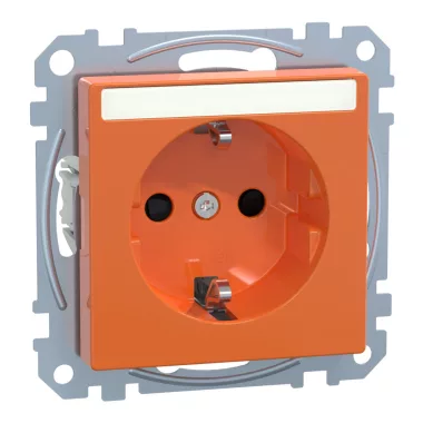 SCHNEIDER MEG2302-0302 MERTEN 2P+F csatlakozóaljzat, biztonsági zsaluval, feliratozható, rugós bekötés, 16A, System-M, narancs