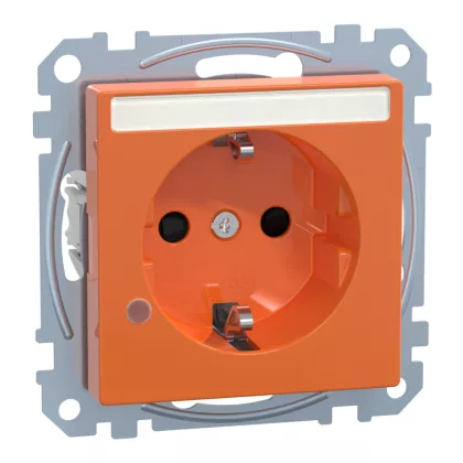  SCHNEIDER MEG2303-0302 MERTEN 2P+F csatlakozóaljzat, biztonsági zsaluval, jelzőfénnyel, feliratozható, rugós bekötés, 16A, System-M, narancs
