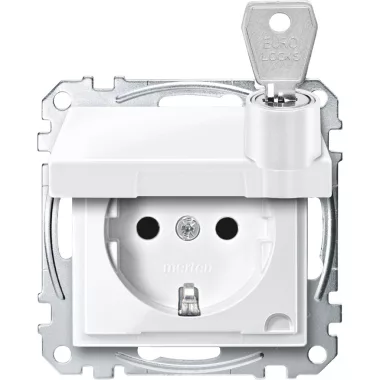 SCHNEIDER MEG2315-0319 MERTEN 2P+F csatlakozóaljzat, biztonsági zsaluval, zárható csapófedéllel, rugós bekötés, 16A, System-M, polárfehér