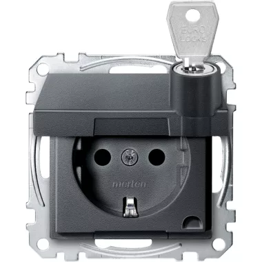 SCHNEIDER MEG2315-0414 MERTEN 2P+F csatlakozóaljzat, biztonsági zsaluval, zárható csapófedéllel, rugós bekötés, 16A, System-M, antracit