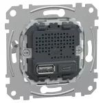 SCHNEIDER MEG4366-0140 USB charger, Merten, USB A+C with Power delivery technology, 21W charging performance, silver