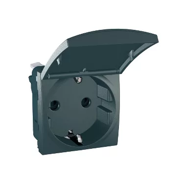 SCHNEIDER MGU3.057.12TA Unica 2P + F socket with child protection, pin cover, spring-loaded connection, without mounting frame, 16 A, graphite
