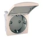   SCHNEIDER MGU3.057.25TA Unica 2P+F dugalj csatlakozóaljzat gyermekvédelemmel, csapfedeles, rugós bekötés, rögzítőkeret nélkül, 16 A, krém