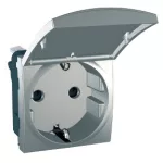   SCHNEIDER MGU3.057.30TA Unica 2P + F socket with child protection, pin cover, spring-loaded connection, without mounting frame, 16 A, aluminum