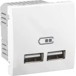   SCHNEIDER MGU3.418.18 UNICA Dupla USB töltő, rögzítőkeret nélkül, 2 modulos, 2,1A, fehér